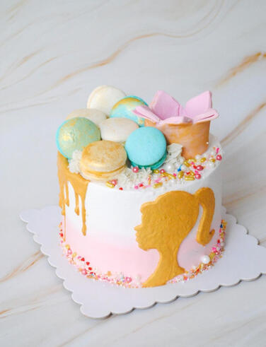 Barbie with French Macarons Cake