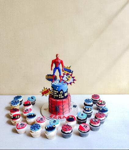 Spiderman with cupcakes